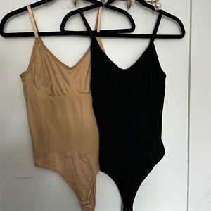 Elegant Black and Tan Bodysuit Set